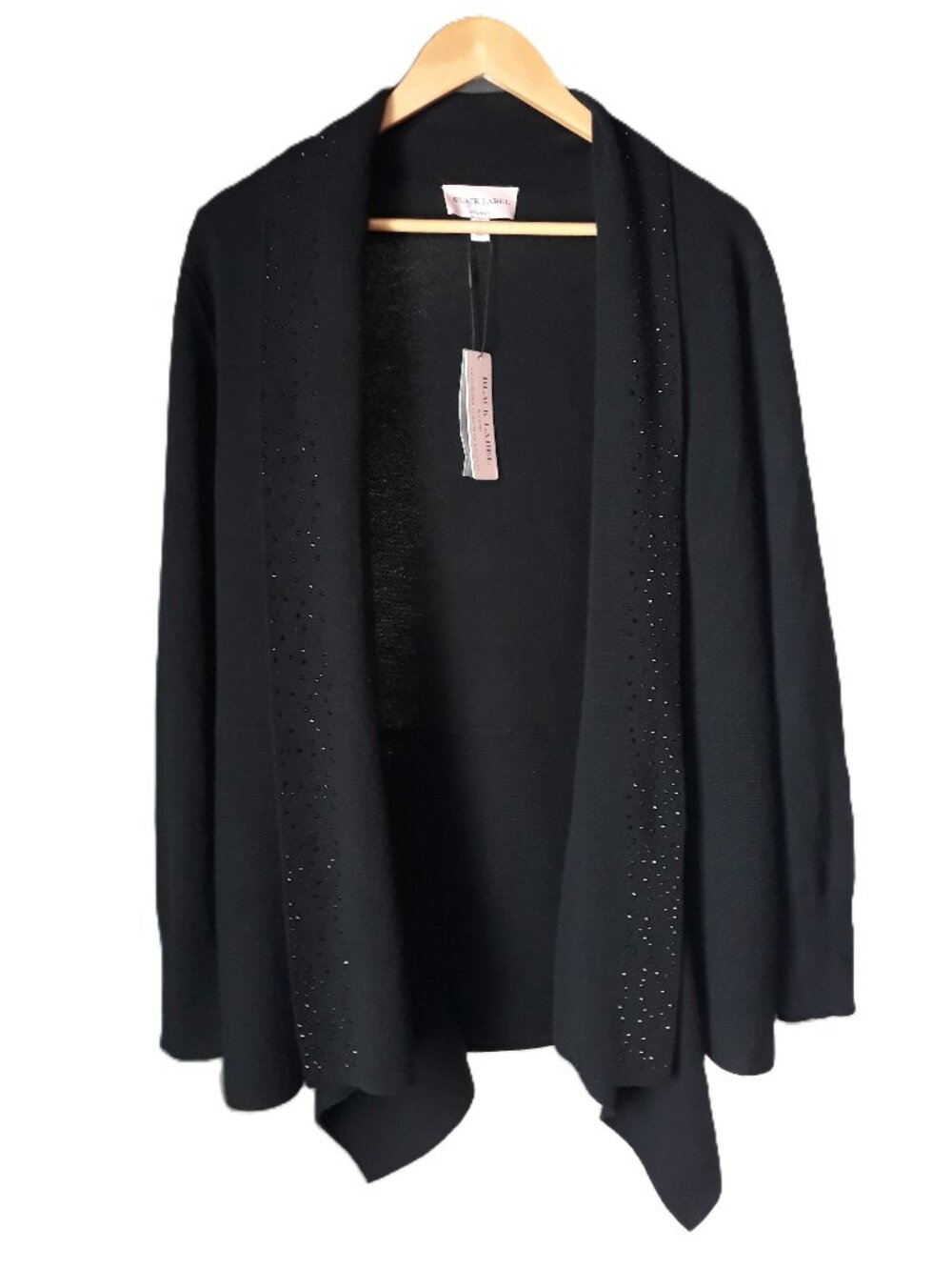 NEW Chico's Black Label Essentials Cashmere Jeweled Cardigan Shawl Open Front